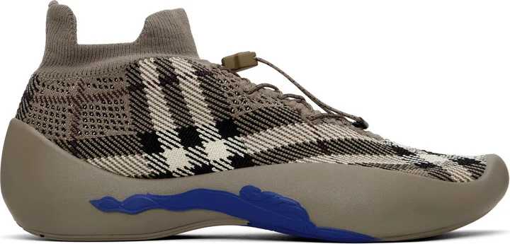 Burberry Taupe Check Knit Neptune Sneakers
