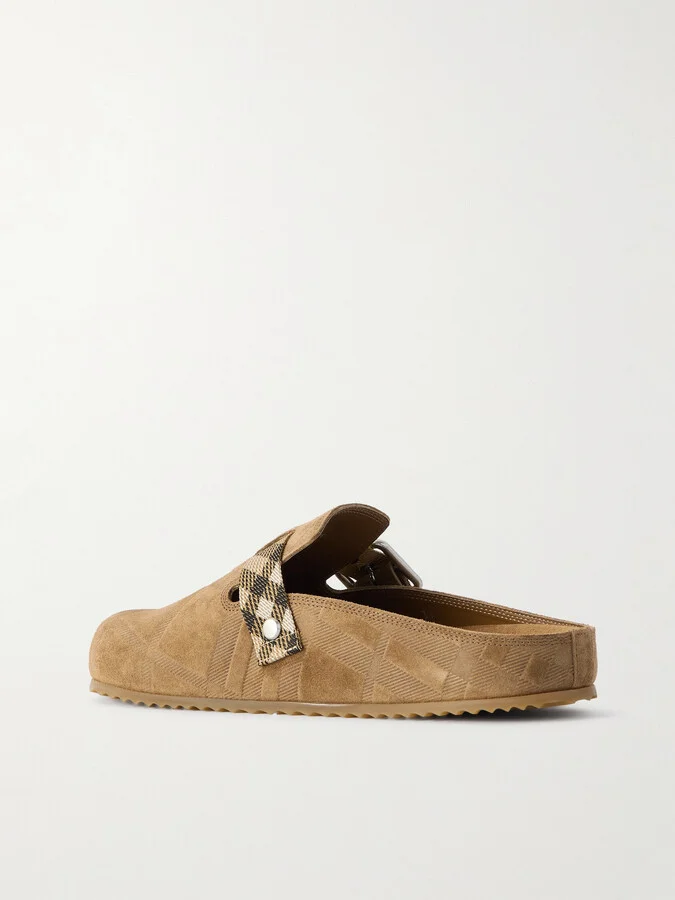 Burberry - Urchin Canvas-jacquard Trimmed Textured-suede Clogs - Neutrals - Image 3