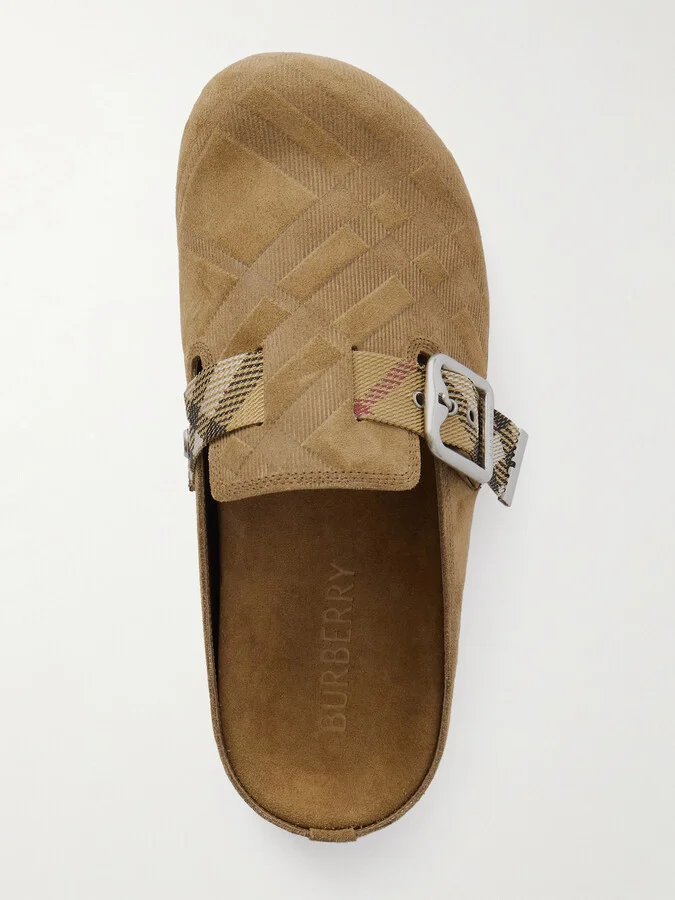 Burberry - Urchin Canvas-jacquard Trimmed Textured-suede Clogs - Neutrals - Image 5