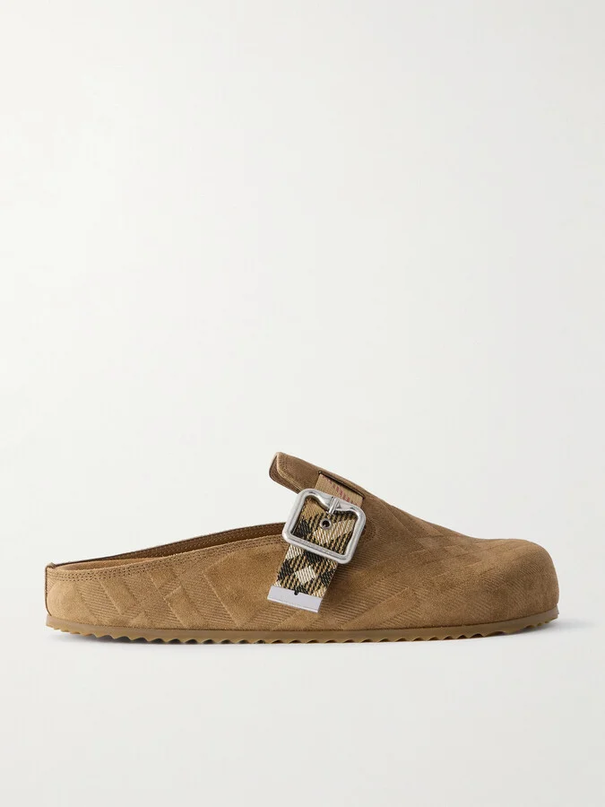 Burberry - Urchin Canvas-jacquard Trimmed Textured-suede Clogs - Neutrals