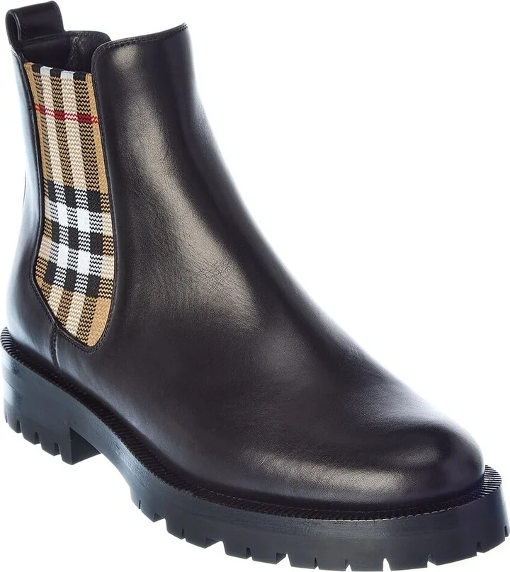 Burberry Vintage Check Detail Leather Chelsea Boot