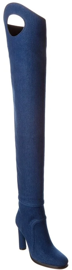 Burberry Wader Porthole Detail Topstitched Denim Boot