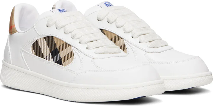 Burberry White Leather & Check Terrace Sneakers​ - Image 4