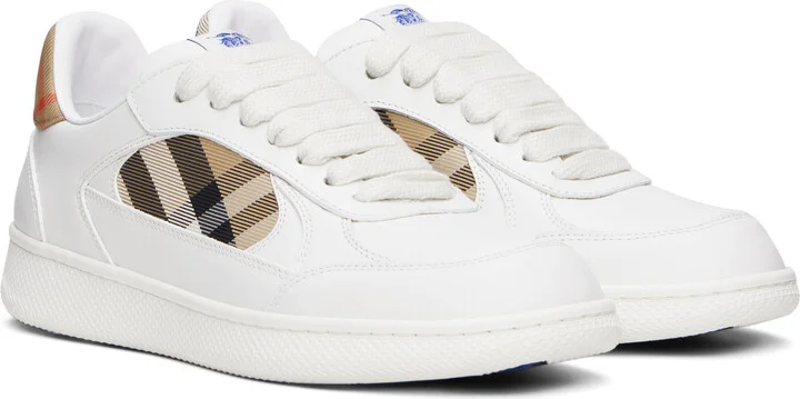 Burberry White Leather & Check Terrace Sneakers​ - Image 4