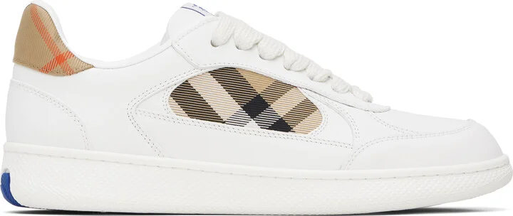 Burberry White Leather & Check Terrace Sneakers​