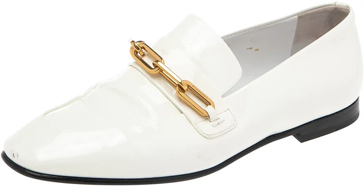 Burberry White Patent Leather Chillcot Slip On Loafers Size 36