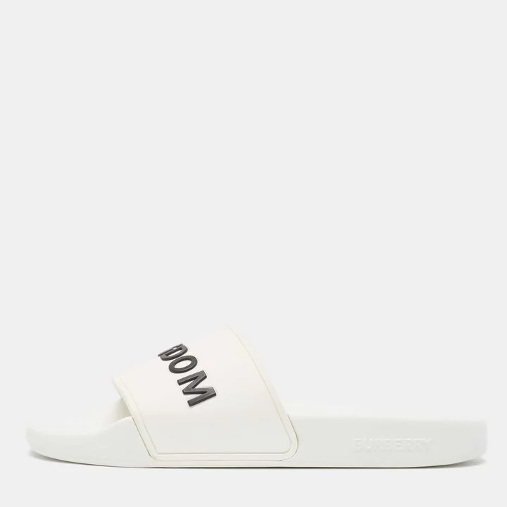 Burberry White Rubber Kingdom Motif Pool Slides Size 38