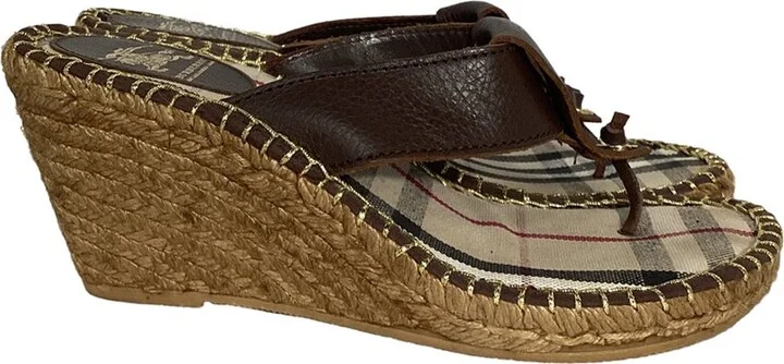 Burberry Women's Coated/Waterproof canvas Thong Espadrille Wedges (Authentic Pre-Loved)
