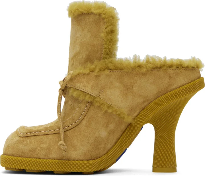 Burberry Yellow Shearling Highland Mules - Image 3