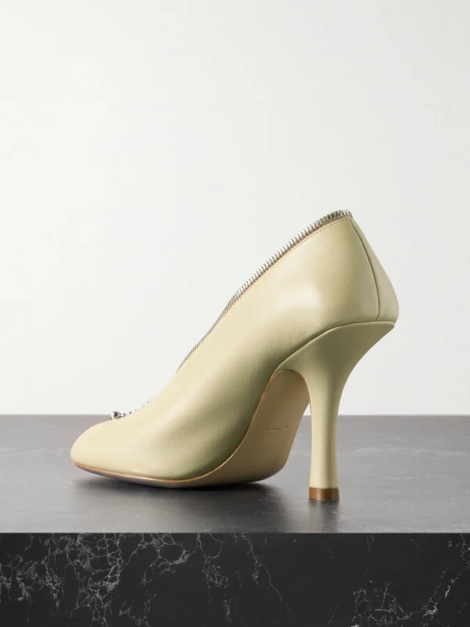 Burberry - Zip-embellished Leather Pumps - Neutrals - Image 3