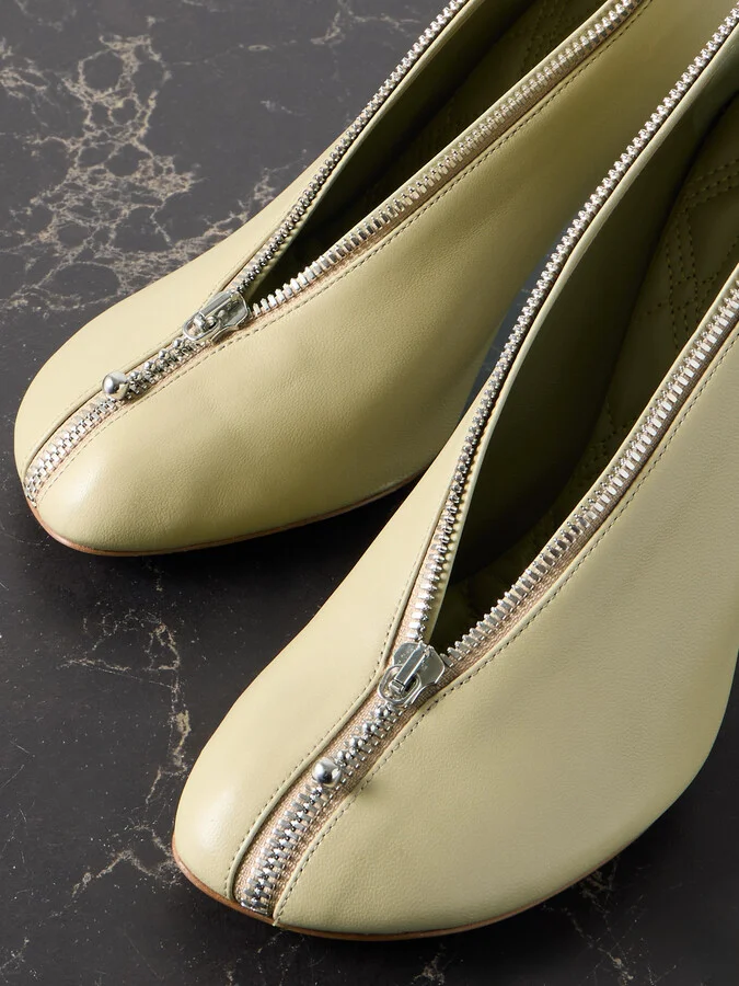 Burberry - Zip-embellished Leather Pumps - Neutrals - Image 4