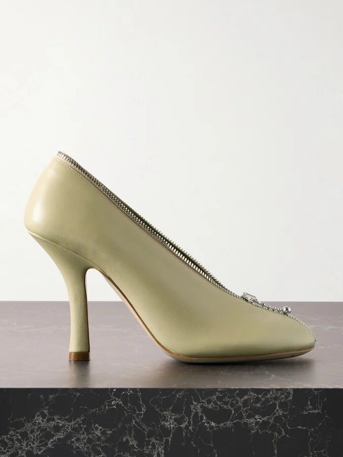 Burberry - Zip-embellished Leather Pumps - Neutrals