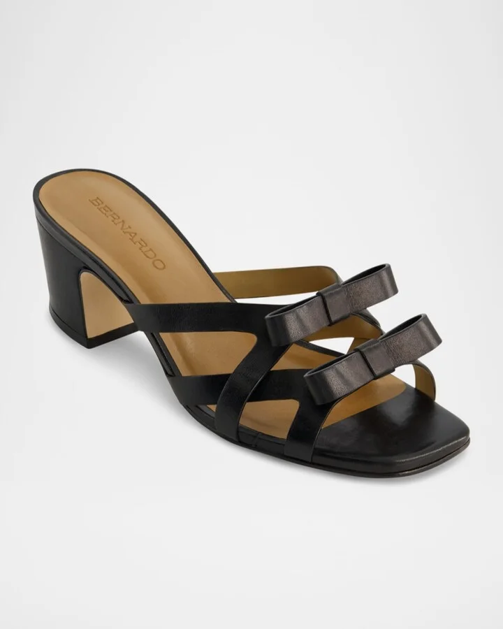 Burgo Leather Bows Slide Sandals - Image 7