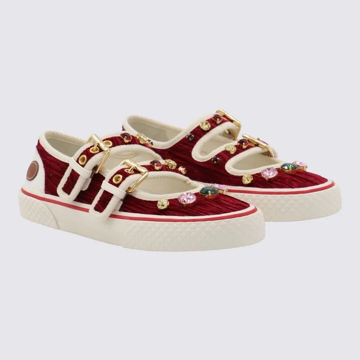 Burgundy And White Leather Sneakers - Image 2