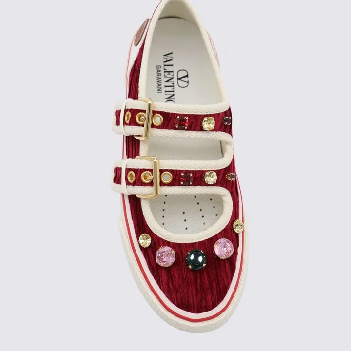 Burgundy And White Leather Sneakers - Image 4