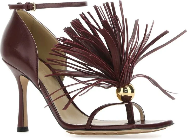 Burgundy Leather Stretch Sandals - Image 2