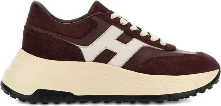 Burgundy Suede Sneakers With Cream Accents