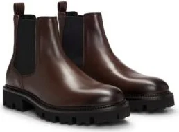 Burnished-leather Chelsea boots with logo detail- Dark Brown Men's Boots size 9