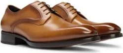 Burnished-leather Derby shoes with piped details- Brown Men's Business Shoes size 11
