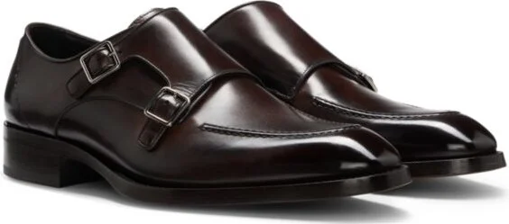 Burnished-leather shoes with double monk strap