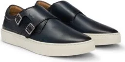 Burnished-leather trainers with double monk strap- Dark Blue Men's Sneakers size 9