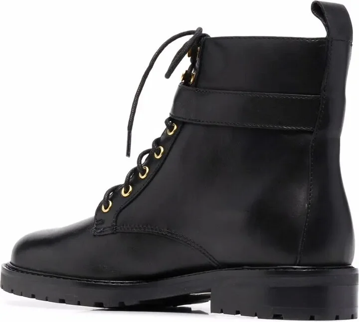 Burnished logo-plaque lace-up leather boots - Image 3