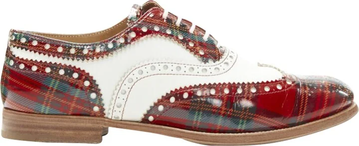 Burwood tartan patent perforated leather brogue