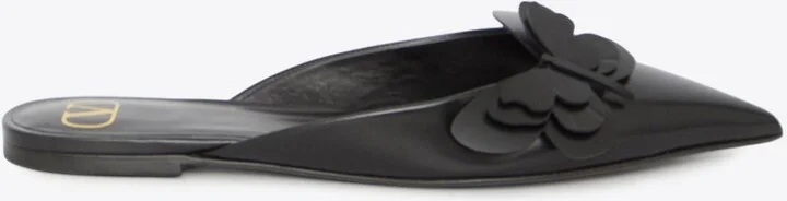 Butterfly Applique Leather Flat Mules