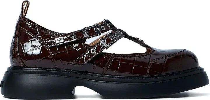 Butterfly crocodile-effect buckle loafers