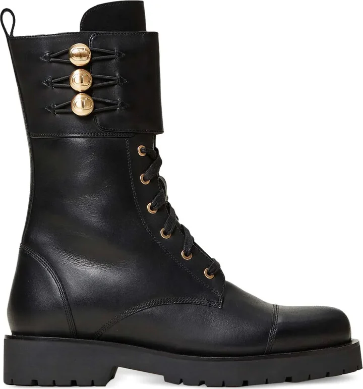 Button-Detail Leather Boots