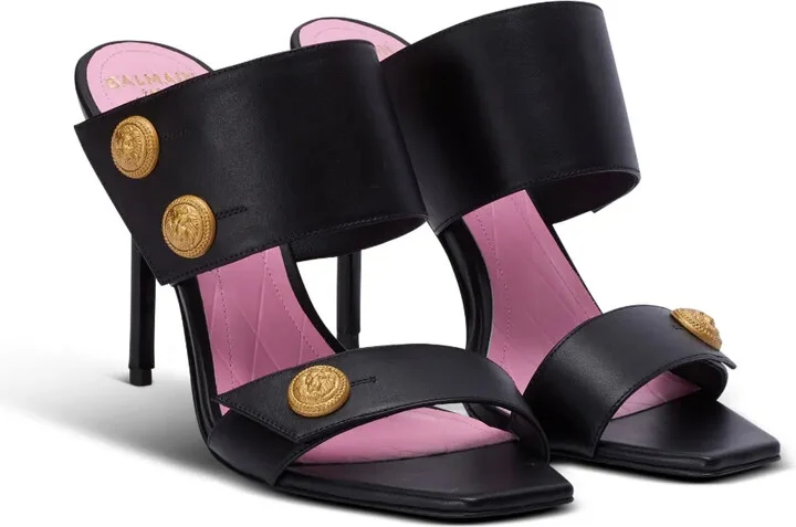 Button-Fastening Leather Sandals - Image 2