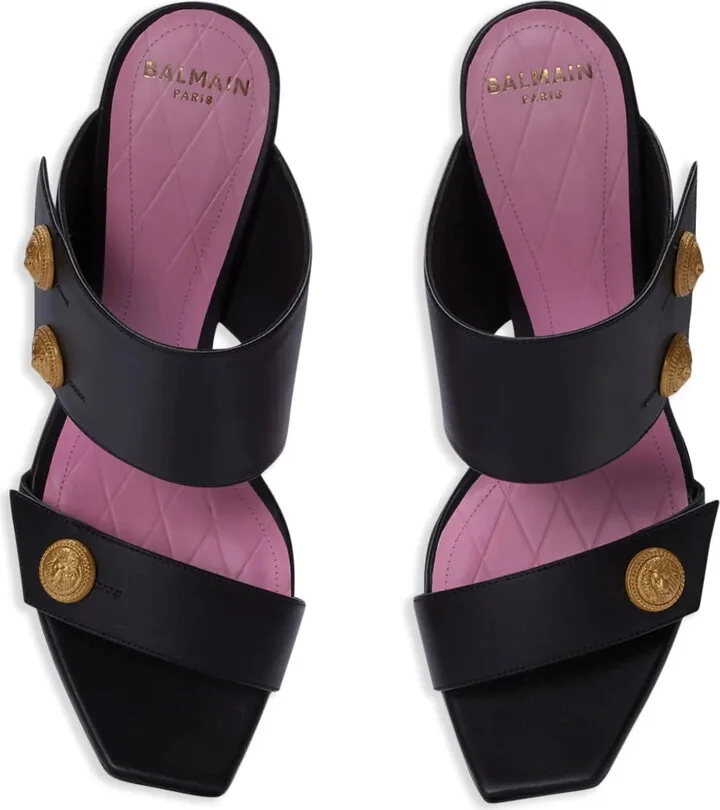 Button-Fastening Leather Sandals - Image 4