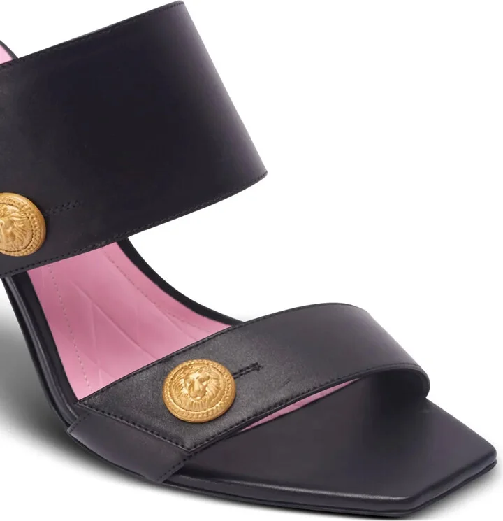 Button-Fastening Leather Sandals - Image 5