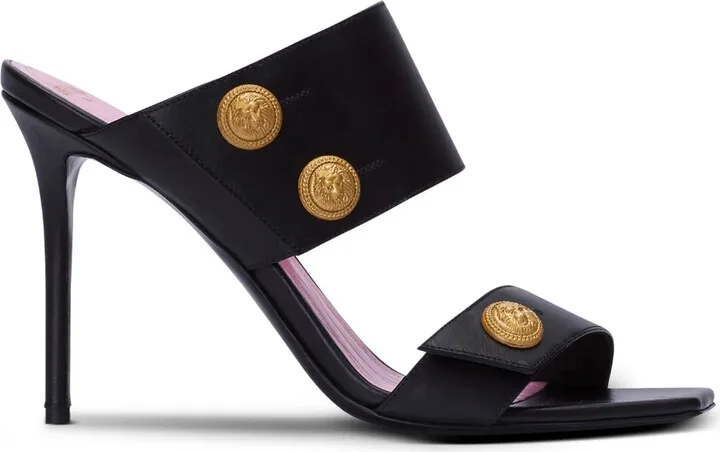 Button-Fastening Leather Sandals