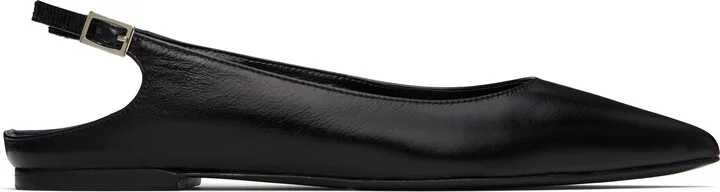 BY FAR Black Koyna Creased Calf Leather Ballerina Flats