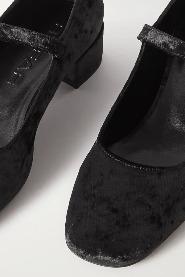 BY FAR - Ginny Velvet Mary Jane Pumps - Black - Image 4