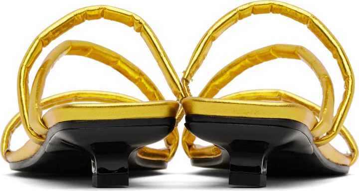BY FAR Gold Morena Eel Embossed Metallic Leather Heeled Sandals - Image 2