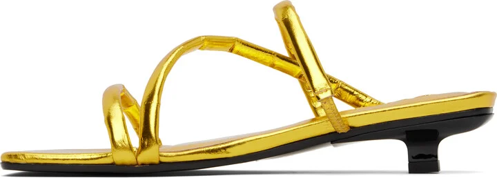 BY FAR Gold Morena Eel Embossed Metallic Leather Heeled Sandals - Image 3