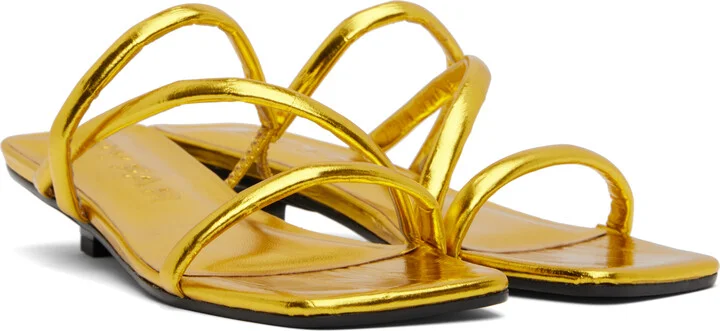 BY FAR Gold Morena Eel Embossed Metallic Leather Heeled Sandals - Image 4