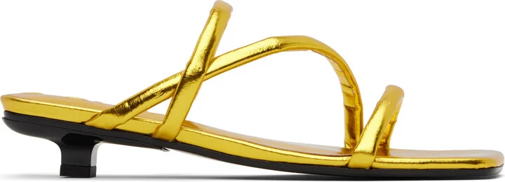 BY FAR Gold Morena Eel Embossed Metallic Leather Heeled Sandals
