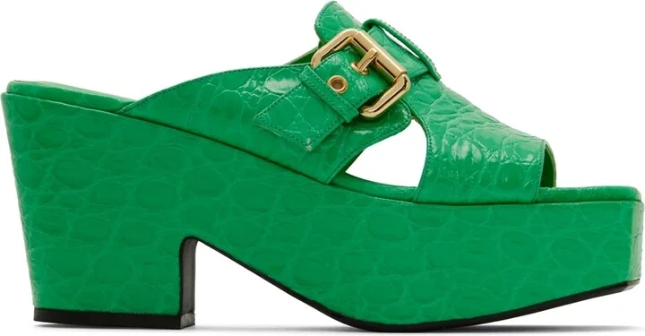 BY FAR Green Lenka Heeled Sandals