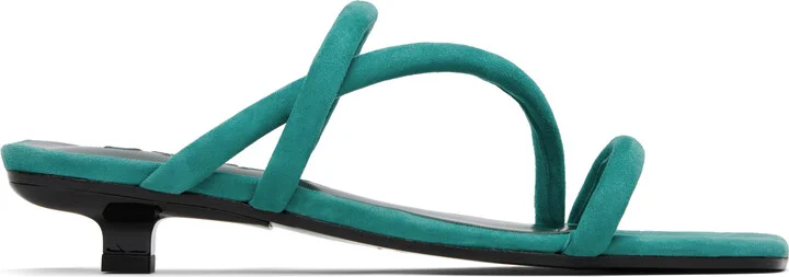 BY FAR Green Morena Kid Suede Leather Heeled Sandals
