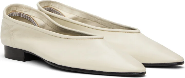 BY FAR Off-White Carré Ballerina Flats - Image 4
