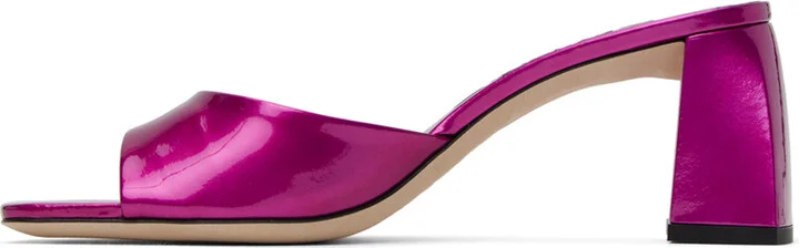 BY FAR Pink Romy Metallic Patent Leather Heeled Sandals - Image 3