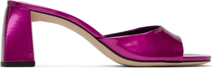 BY FAR Pink Romy Metallic Patent Leather Heeled Sandals