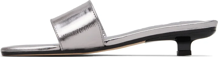 BY FAR Silver Ceni Eel Embossed Metallic Leather Heeled Sandals - Image 3