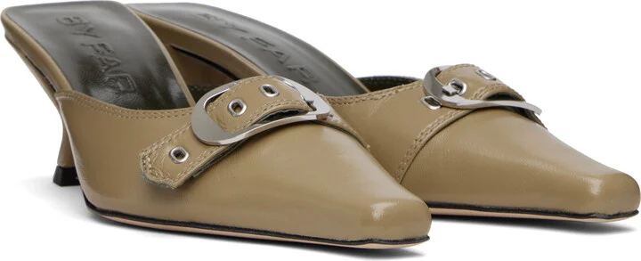 BY FAR Taupe Evelyn Glossed Nappa Leather Heels - Image 4