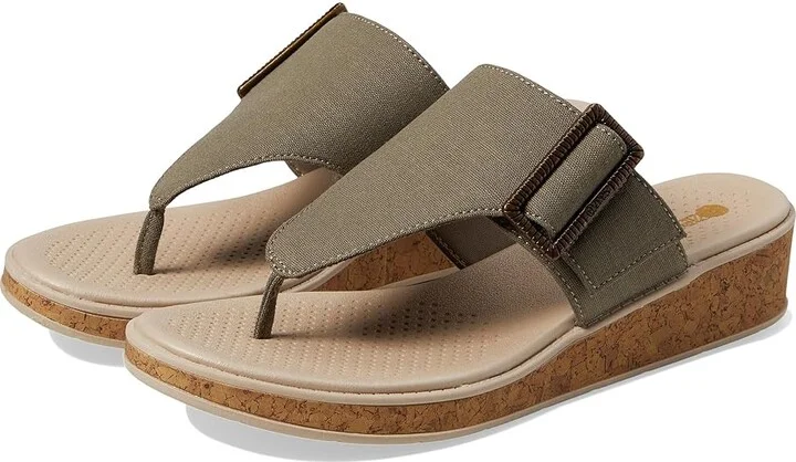 Bzees Bay Wedge Sandals Women's Sandals Olive Green : 8.5 W, Synthetic/Textile
