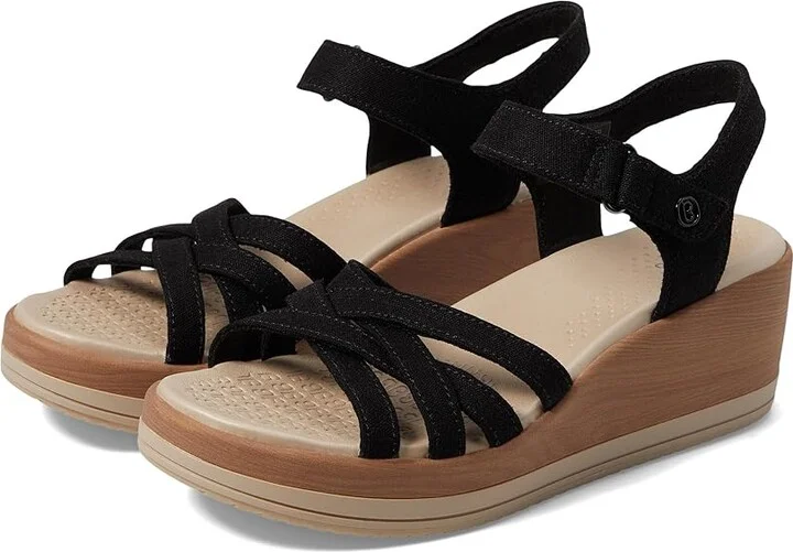 Bzees Rhythm Wedge Strappy Sandals Women's Sandals Black Fabric : 11 M, Synthetic
