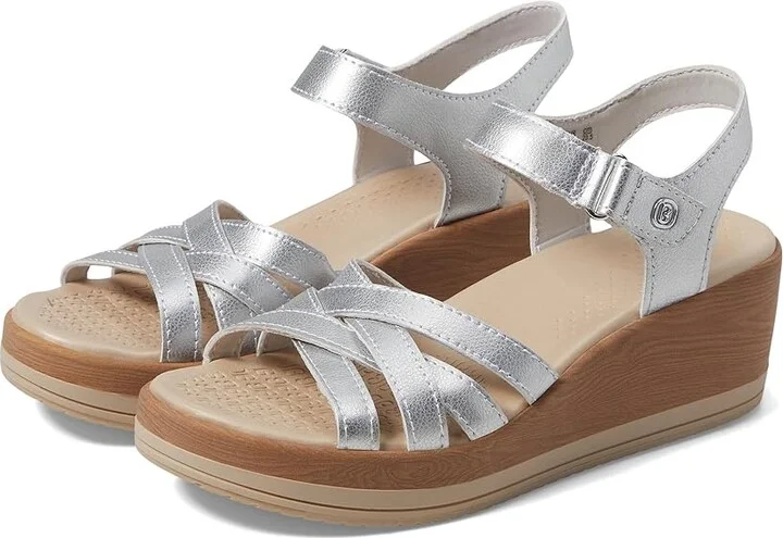 Bzees Rhythm Wedge Strappy Sandals Women's Sandals Metallic Silver : 9.5 M, Synthetic/Textile